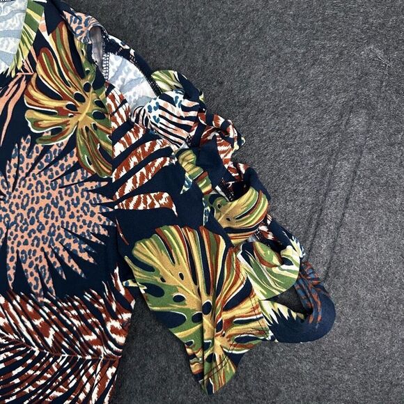 Scarlett Tropical Floral Print U-Neck Cutout Sleeve Blouse Womens XL Blue Cottag - Picture 2 of 11